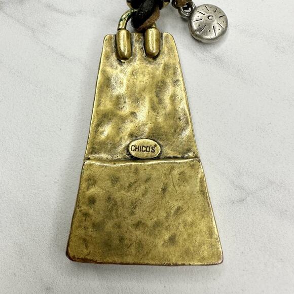 Vintage Chico's Boho Geometric Pendant Leather Cord Statement Necklace ✨ - Picture 5 of 10